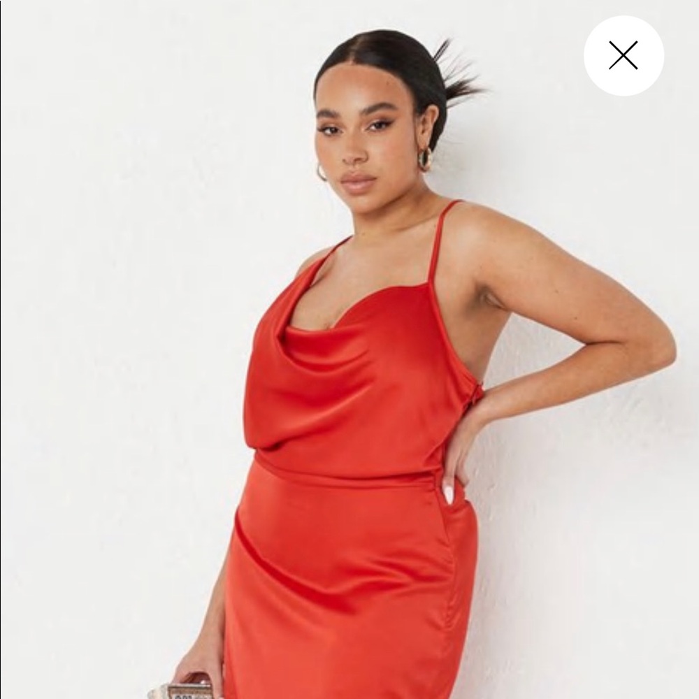 Missguided Red Satin Asymmetric Midi Dress
